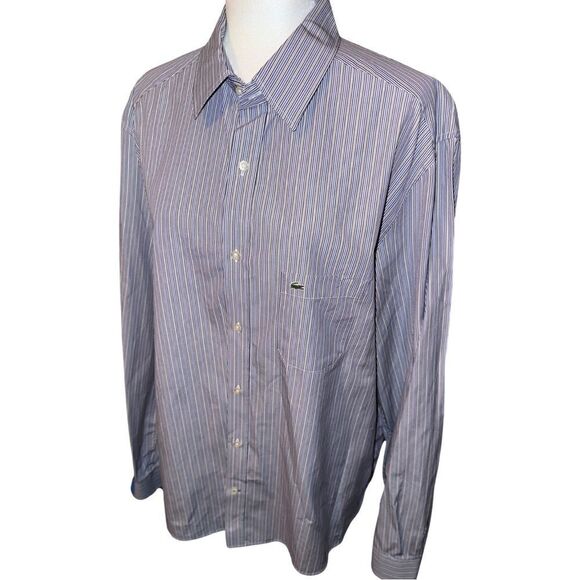 Lacoste Vertical Stripe Modern Fit Button Down Size 44 - Picture 2 of 8